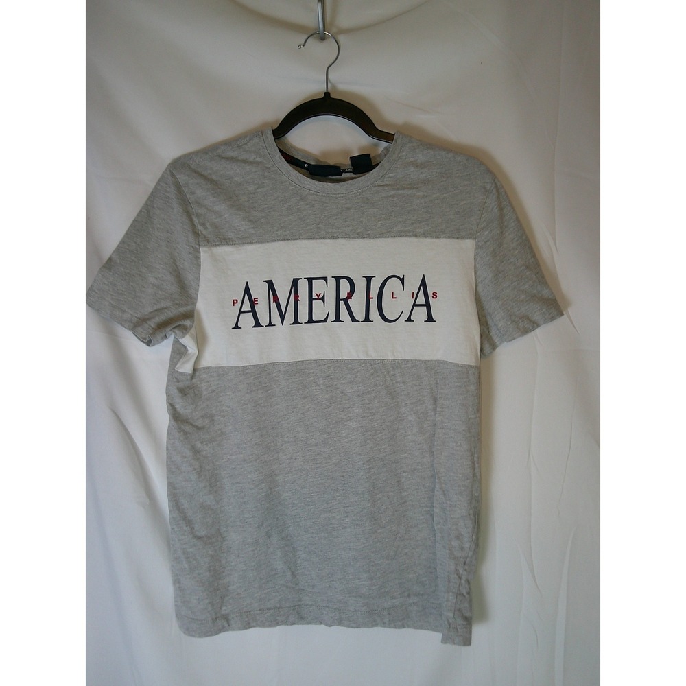 Perry Ellis America Mens Small Gray White Colorblock Graphic T-Shirt S P CH